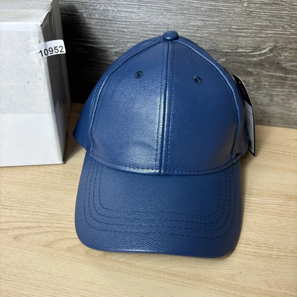 City Hunter Hat Cap Strap Back Navy Blue Faux Leather Mens OSFA PU Modern Style